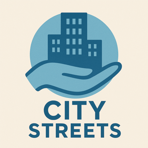 City Streets Logo: Hand holding a city skyline representing hope.